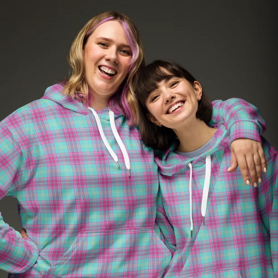 Hot Pink and Aqua Plaid Hoodie product image (3)