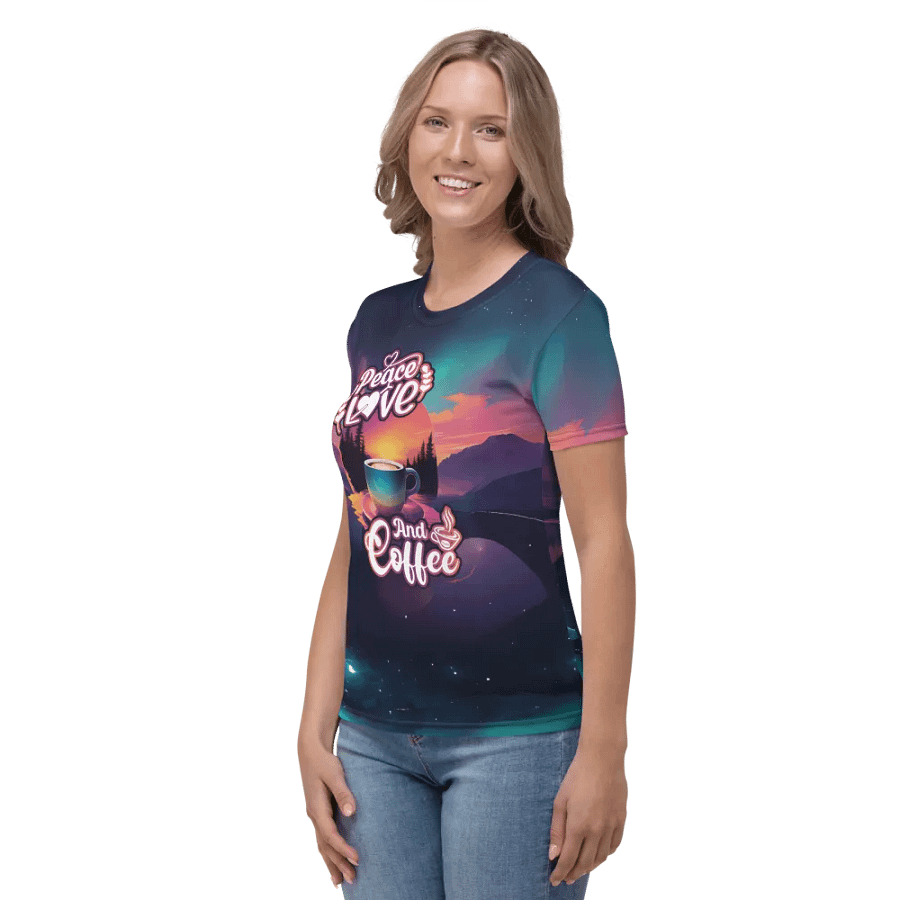 Peace Love and Coffee All Over Print T-shirt product image (4)