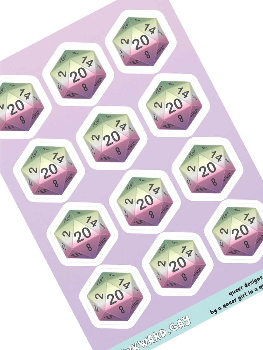 Genderfae Pride D20 Sticker Sheet product image (1)