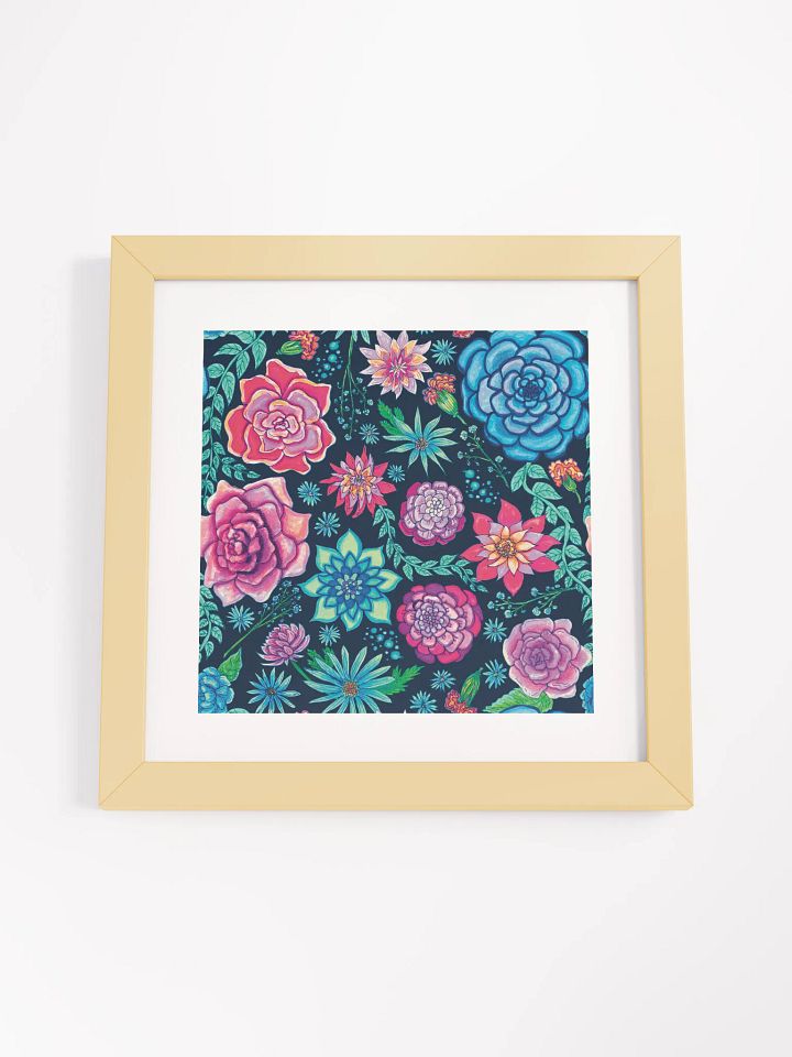 Bold Blooms on Dark Blue | Square Print | by Monique Faella Designs™ | Framed Coastal Wall Art | Museum-Quality Print product image (1)