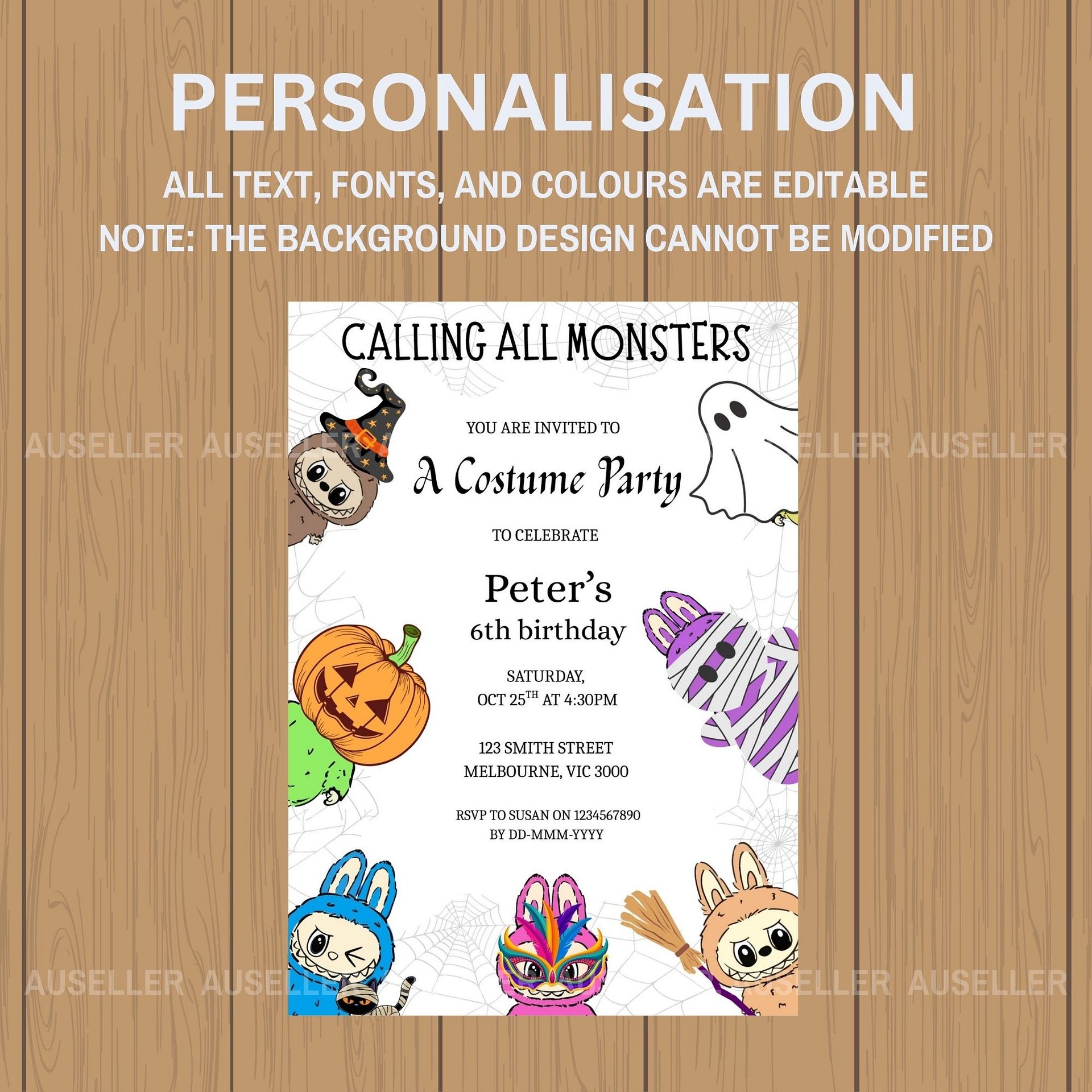 Spook-tacular Labubu Halloween Costume Birthday Invitation product image (5)