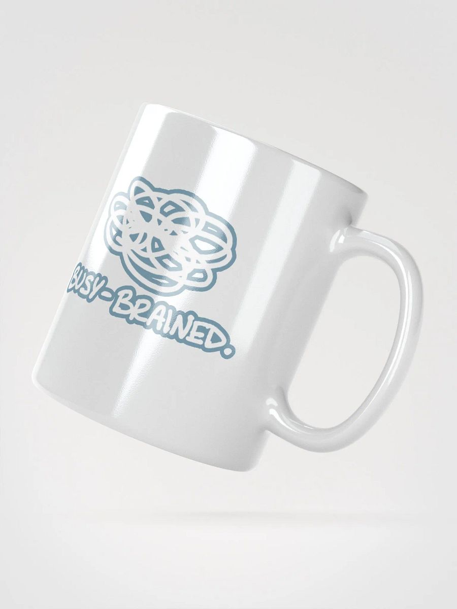 BUSY-BRAINED (lined design, #709AAF) glossy white mug product image (4)
