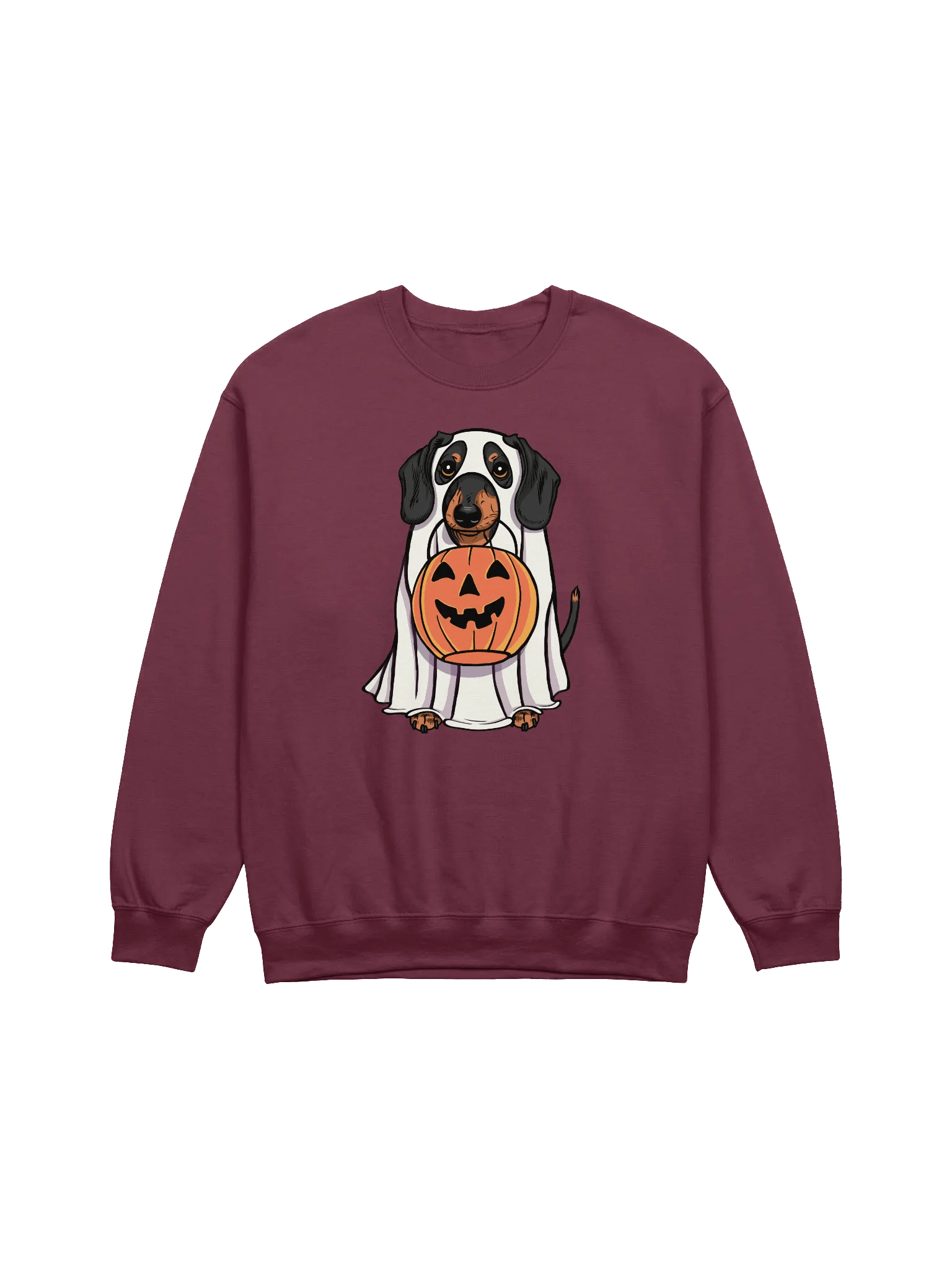 Funny Halloween Dachshund Sweatshirt | Funny Doxie/Wiener Wearing a Ghost Costume and Holding a Pumpkin Basket product image (8)