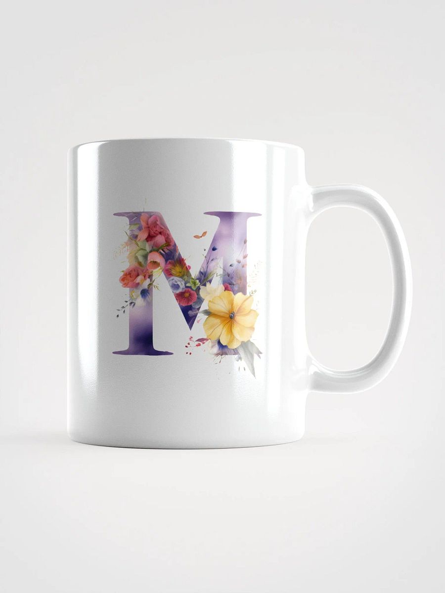 Letter M Monogram Floral Fantasy White Glossy Mug product image (1)