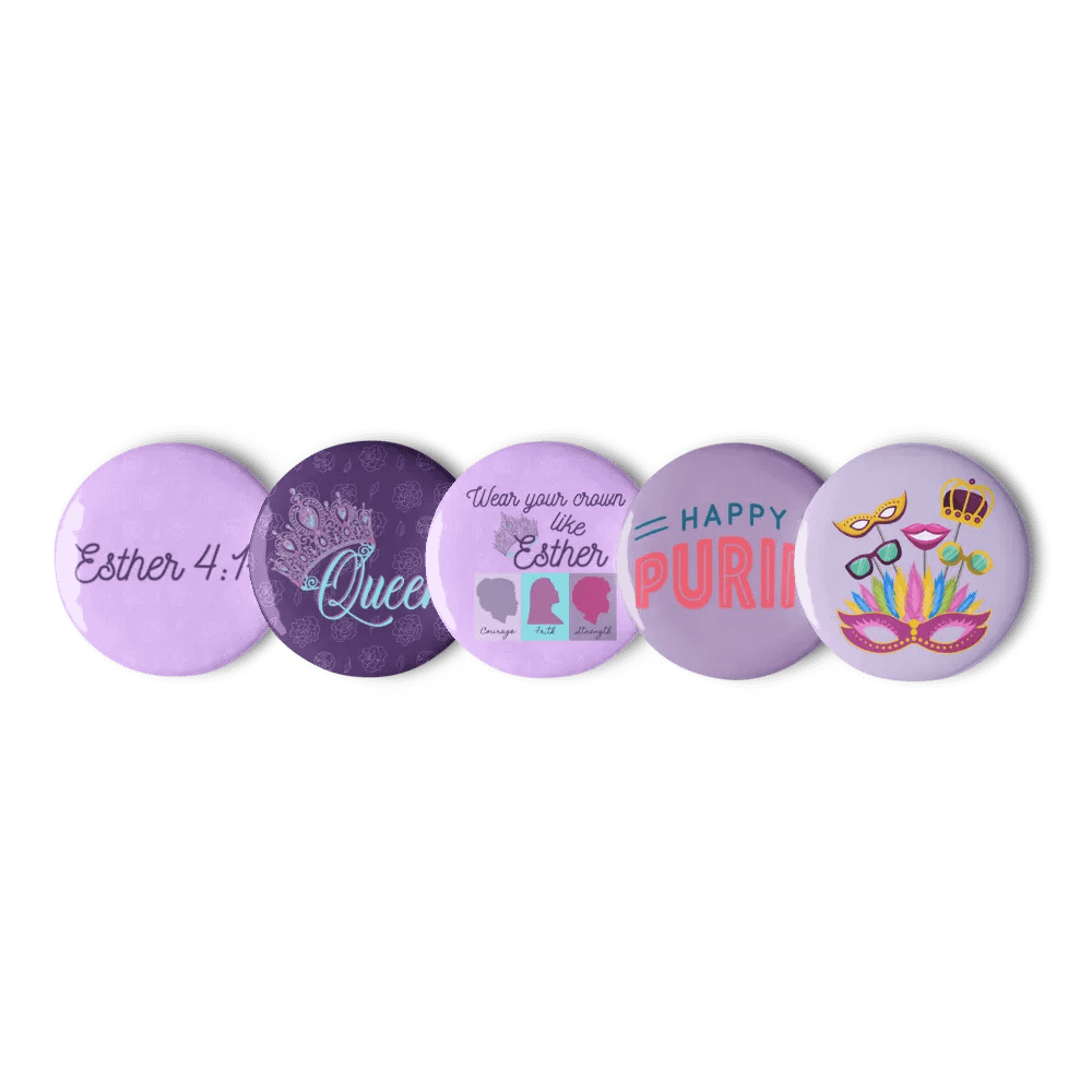 Happy Purim Queen Esther Set of 5 Button Pins product image (2)