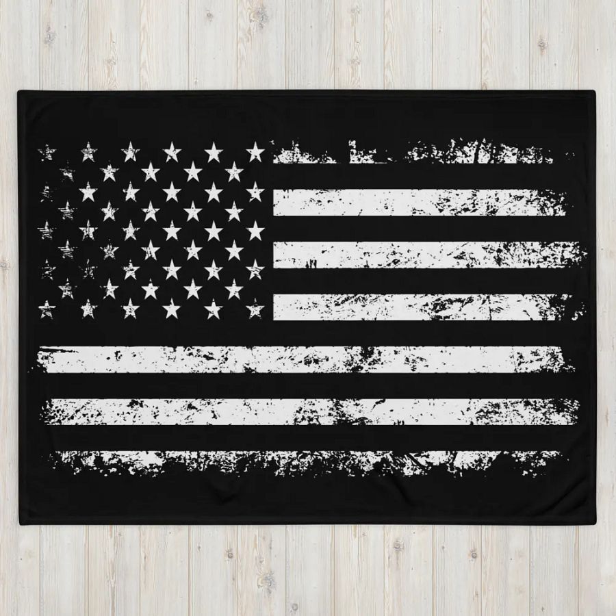 Patriotic Comfort: Distressed Stars and Stripes Black and White American Flag Throw Blanket product image (4)