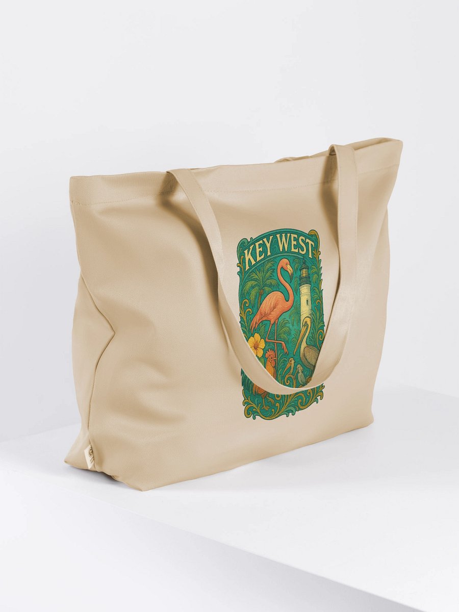 Key West Organic Cotton Tote Bag with Flamingo, Pelican, Rooster, Lighthouse, and Hibiscus product image (7)