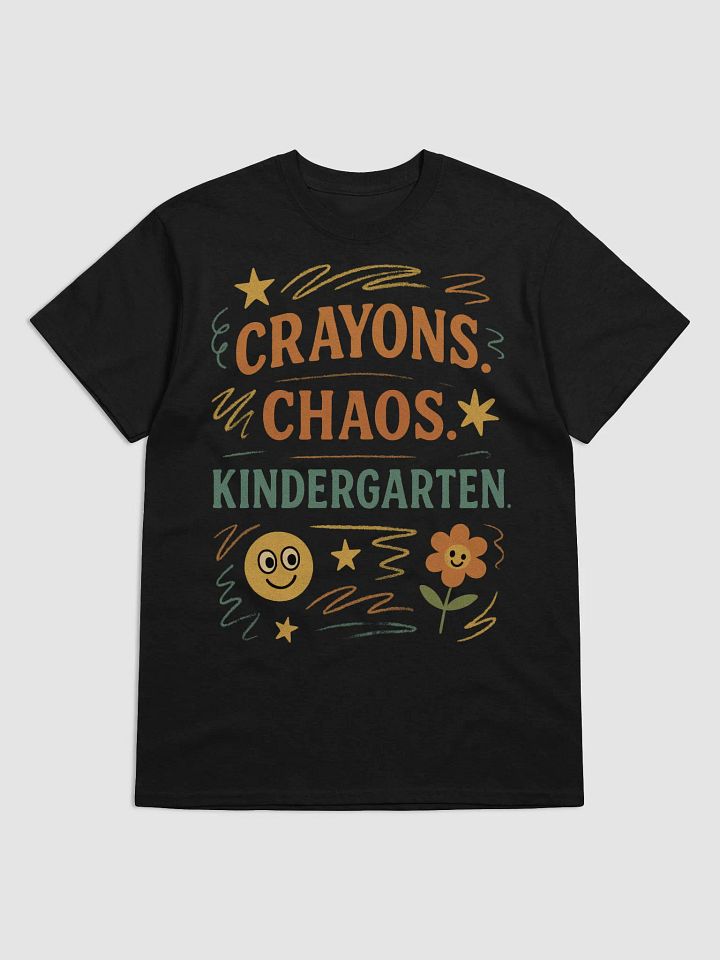 Crayons. Chaos. Kindergarten. T-Shirt – Funny Colorful Retro Teacher Shirt product image (1)