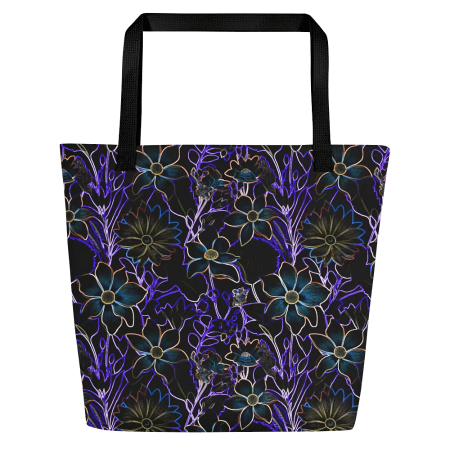 Trippy Floral Purple,Teal /All-Over Print Large Tote Bag w/ Pocket by Sublicolor product image (4)