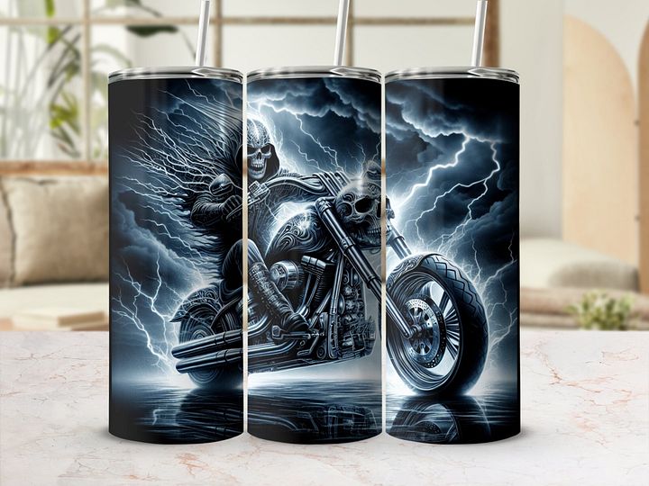 20oz Tumbler Wrap Bundle, Skull Motorcycle, Lightning and Fire Design, 2 Variants, 4 Files, Straight/Tapered, High-Resolution 300ppi product image (2)