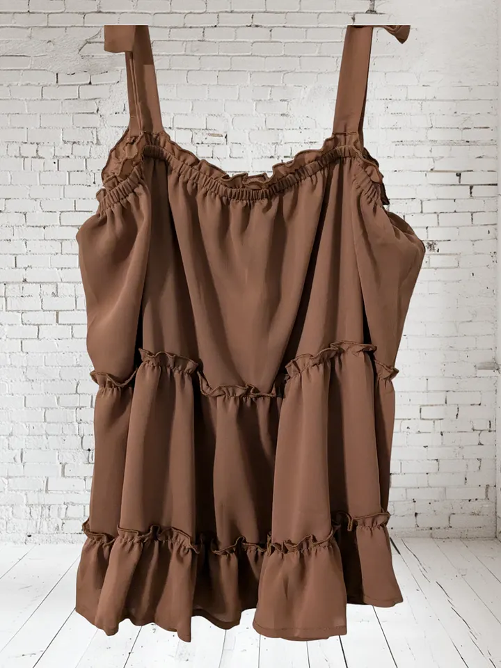 L Brown Ruffled Tank Top product image (1)