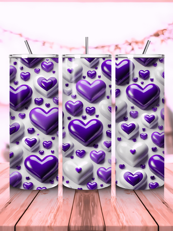 Purple Hearts Valentine 20 oz Tumbler Wrap – sublimation PNG design template, instant digital download for custom tumblers product image (1)