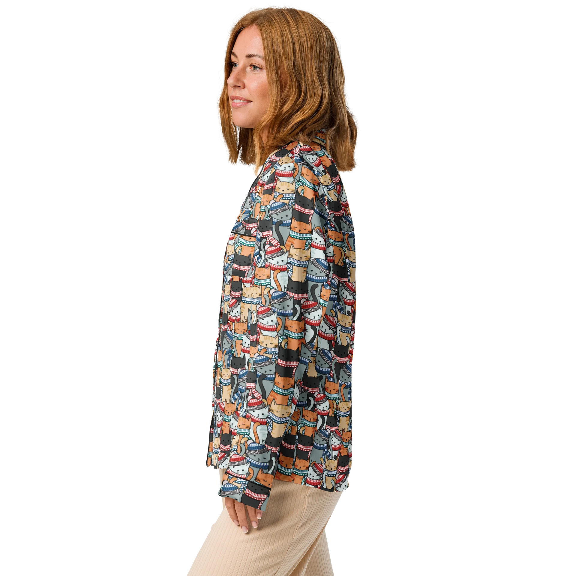 Cats in Winter Hats & Scarves Pattern Pyjama Shirt product image (5)