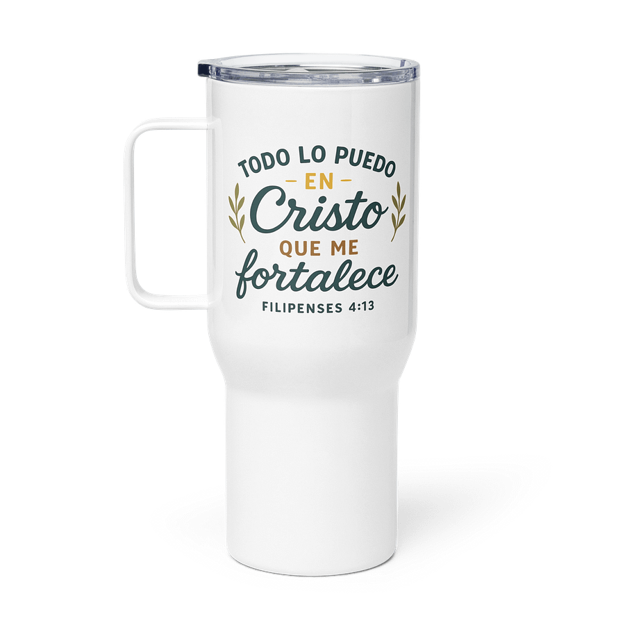 Ceramic Mug cristiana con tapa – “Todo lo puedo en Cristo” (Filipenses 4:13) – En español product image (1)