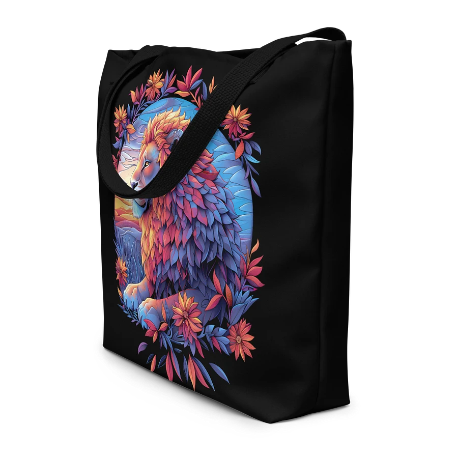 Tote Bag: Tranquil Lion Sunset Backdrop Quiet Courage Stylish Floral Art Style Design product image (4)