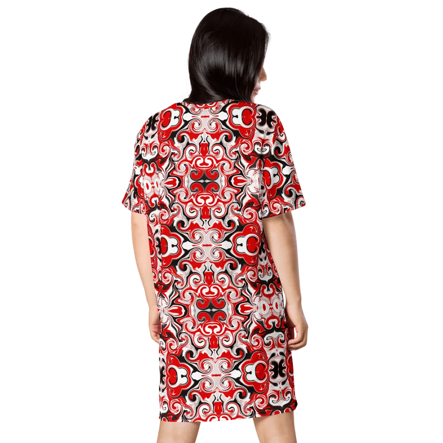 Red Abstract Swirls T-Shirt Dress product image (11)