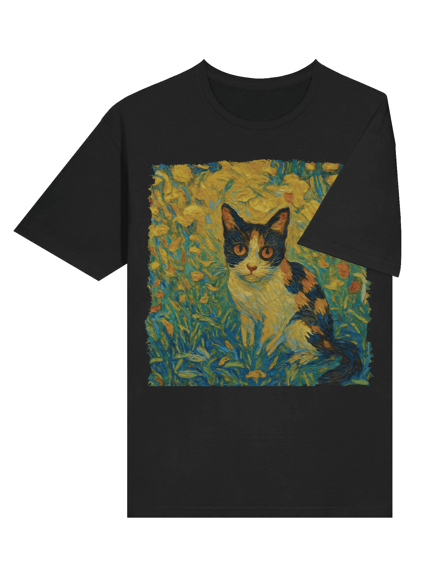 Black Orange Cute Cat Van Gogh Styele T-Shirt product image (63)