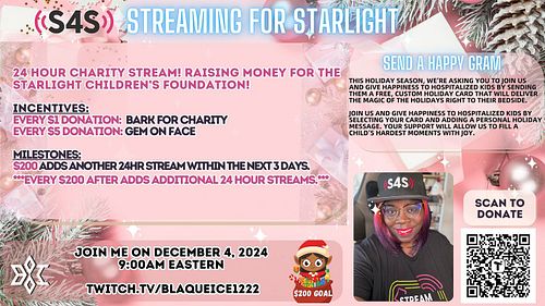 🎄 Kicking off Starlight’s 12 Days of Streaming! 🎮

Join me tomorrow, 12/4, at 9 AM ET for a 24-hour charity stream to bring h...