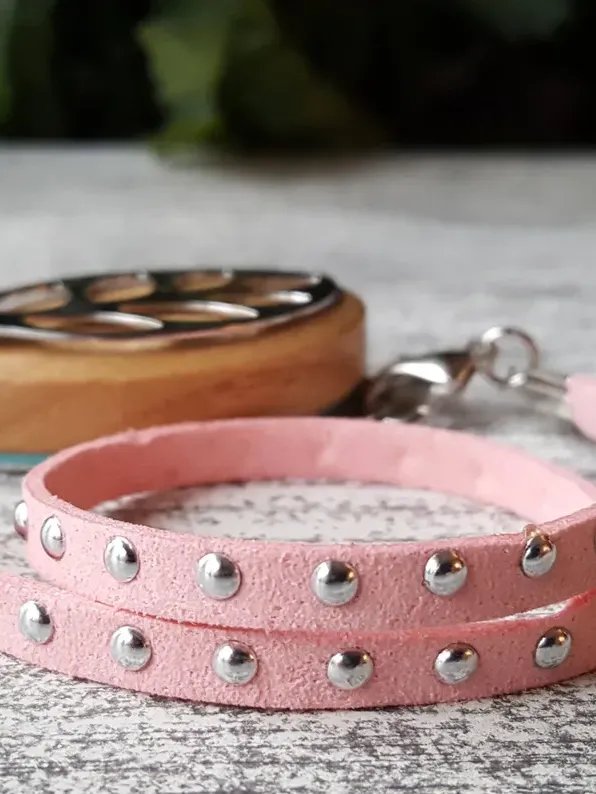 Pink Faux Suede Stud Wrap Bracelet | Handmade Accessory for Bellabeat Leaf Urban & Ivy product image (1)
