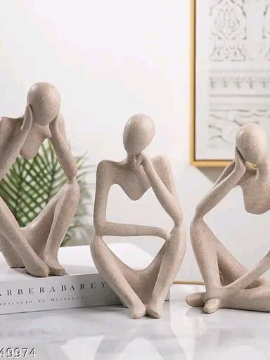 Bloture_ Art collection. Set of 3, Sandstone Resin Thinker Statue Ornaments_Abstract Style Sculpture. product image (3)