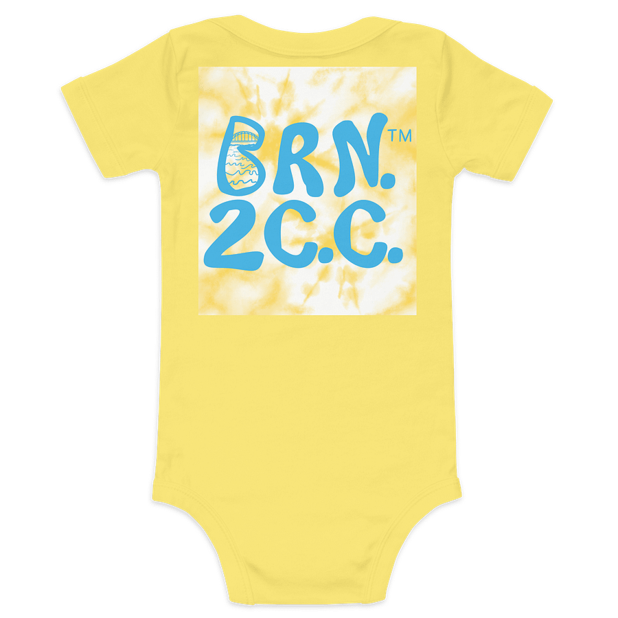 BOURNE to Cape Cod™ | Baby One-Piece with Snaps | BRN.2C.C.™ Logo Back | Ultra-Soft Cotton Bodysuit for Coastal Cuties | Deep Sky Blue Logos on Orange Tie-Dye Graphic product image (8)