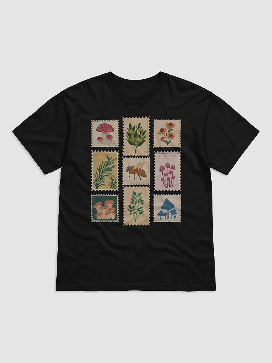 Vintage Stamps Graphic T-Shirt - Mushrooms, Botanicals & Bee Design - Nature-Inspired Tee product image (4)