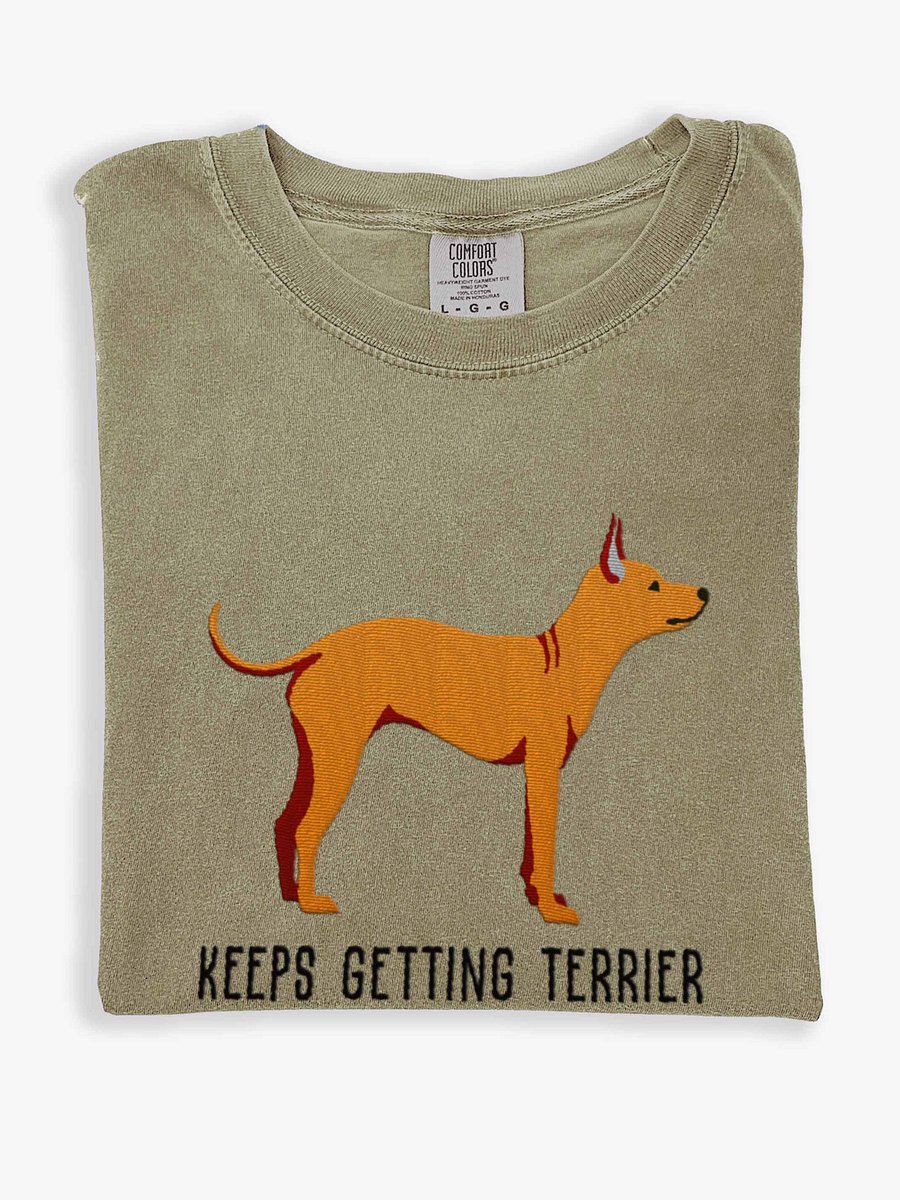 Keeps Getting Terrier T-Shirt(Embroidered) of an American Hairless Terrier(Tan) product image (1)