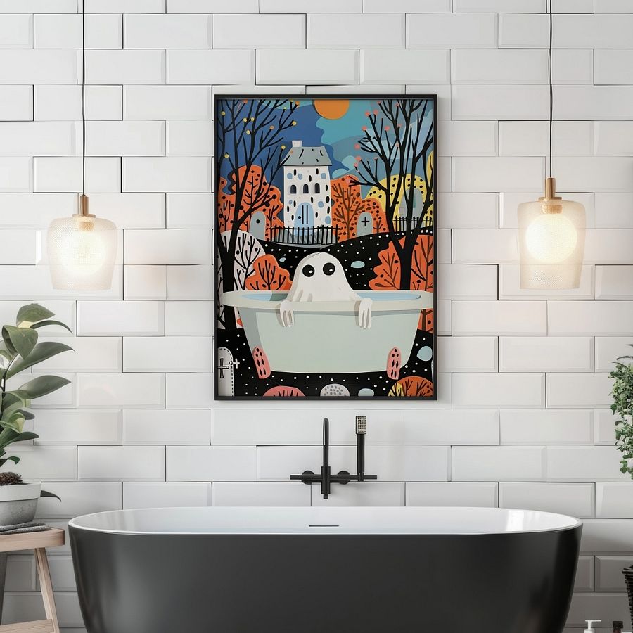 Ghost in Bathtub 3D Paper Art Halloween Bathroom Wall Art Print product image (21)