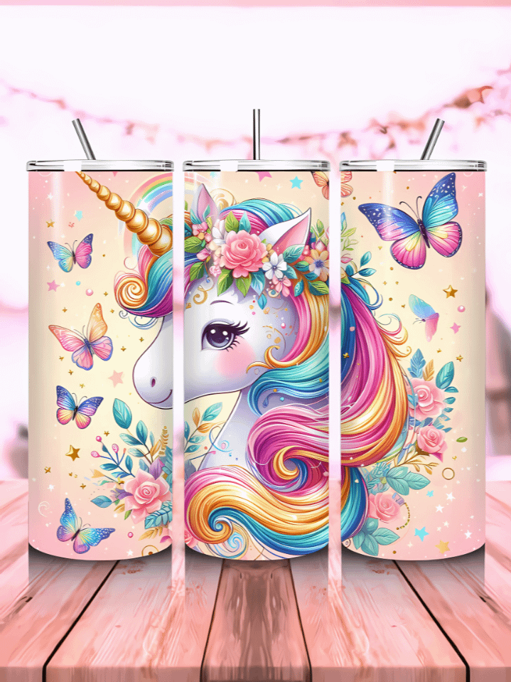 Cute Rainbow Unicorn Tumbler Wrap PNG – 20oz Skinny Tumbler Sublimation Design – 300 DPI Digital Download product image (1)