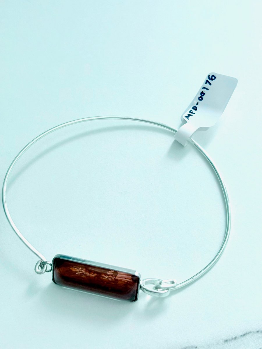 ⚡ Electric Tide Bangle | 7.75" Silver-Plated Wire Bracelet with Tangerine Rectangle Charm | Handmade Coastal Charm Jewelry by Monique Faella Designs™ | MFD-00176 product image (5)