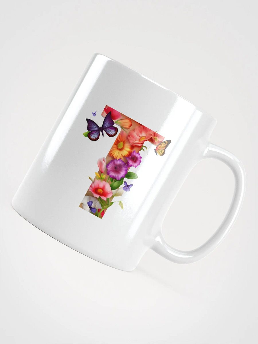 Letter T Monogram Floral Fantasy White Glossy Mug product image (10)