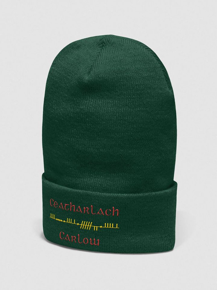 Carlow/Ceatharlach, Green with Red and Gold, Scholastic style Ogham embroidered Cuffed Beanie product image (2)
