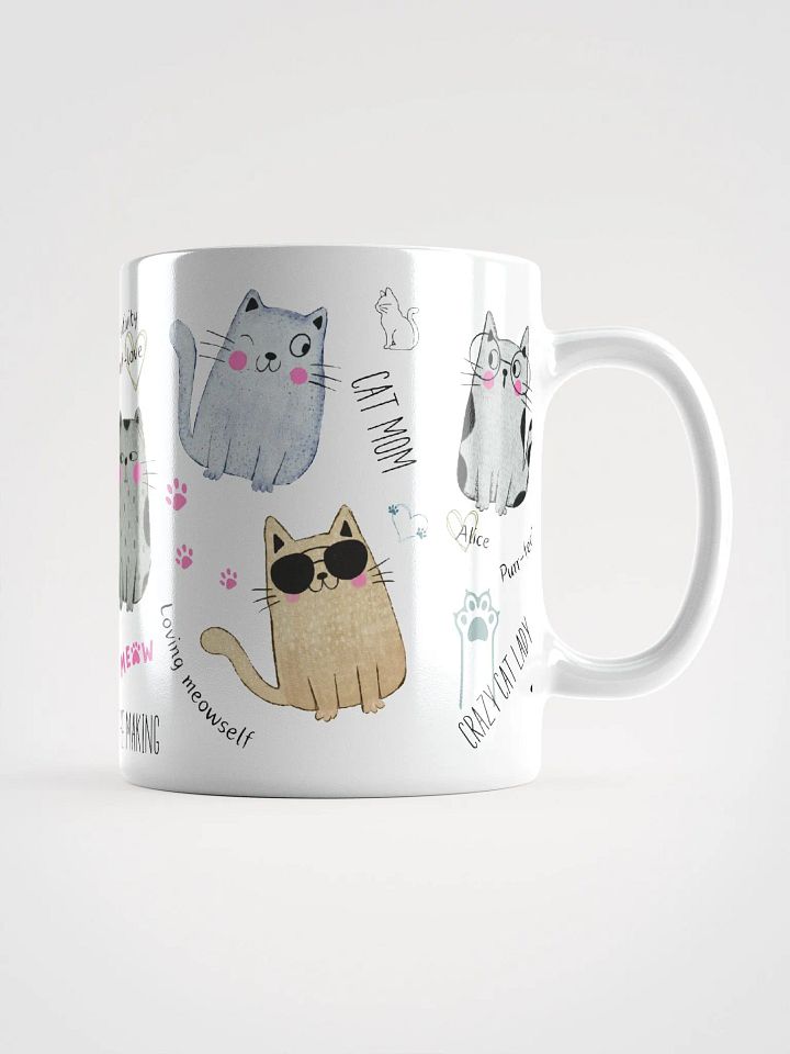 Hand-drawn ceramic cat coffee mug with motivational quotes for a crazy cat lady product image (2)