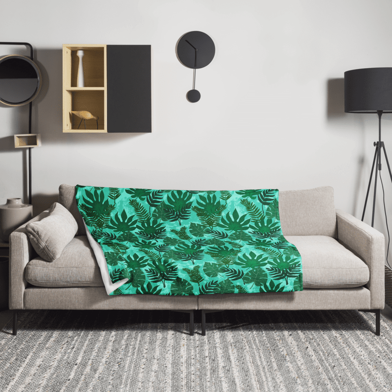 Jungle Leaves Pattern Throw Blanket- Aqua Background product image (5)