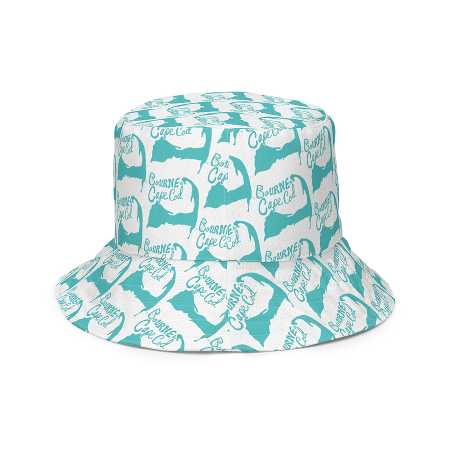 Adults Unisex | Reversible Bucket Hat | BOURNE to Cape Cod™ x BRN.2C.C.™ All-Over Logo Print | Coastal Style Sun Hat | Dark Turquoise & White product image (6)