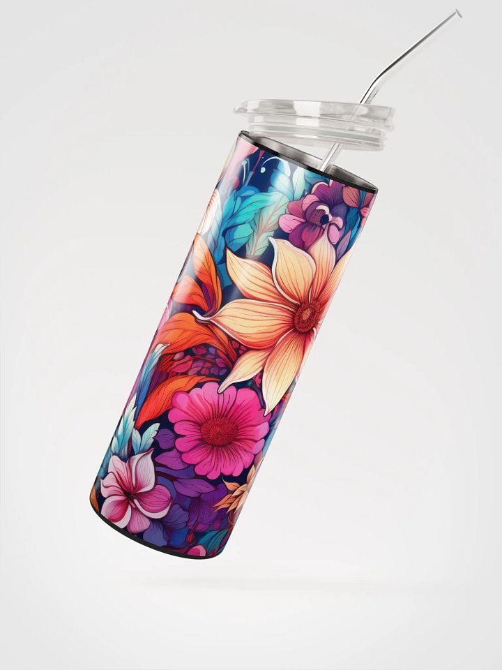 Bohemian Blossoms: Eclectic Floral Stainless Steel Tumbler with Reusable Straw product image (2)