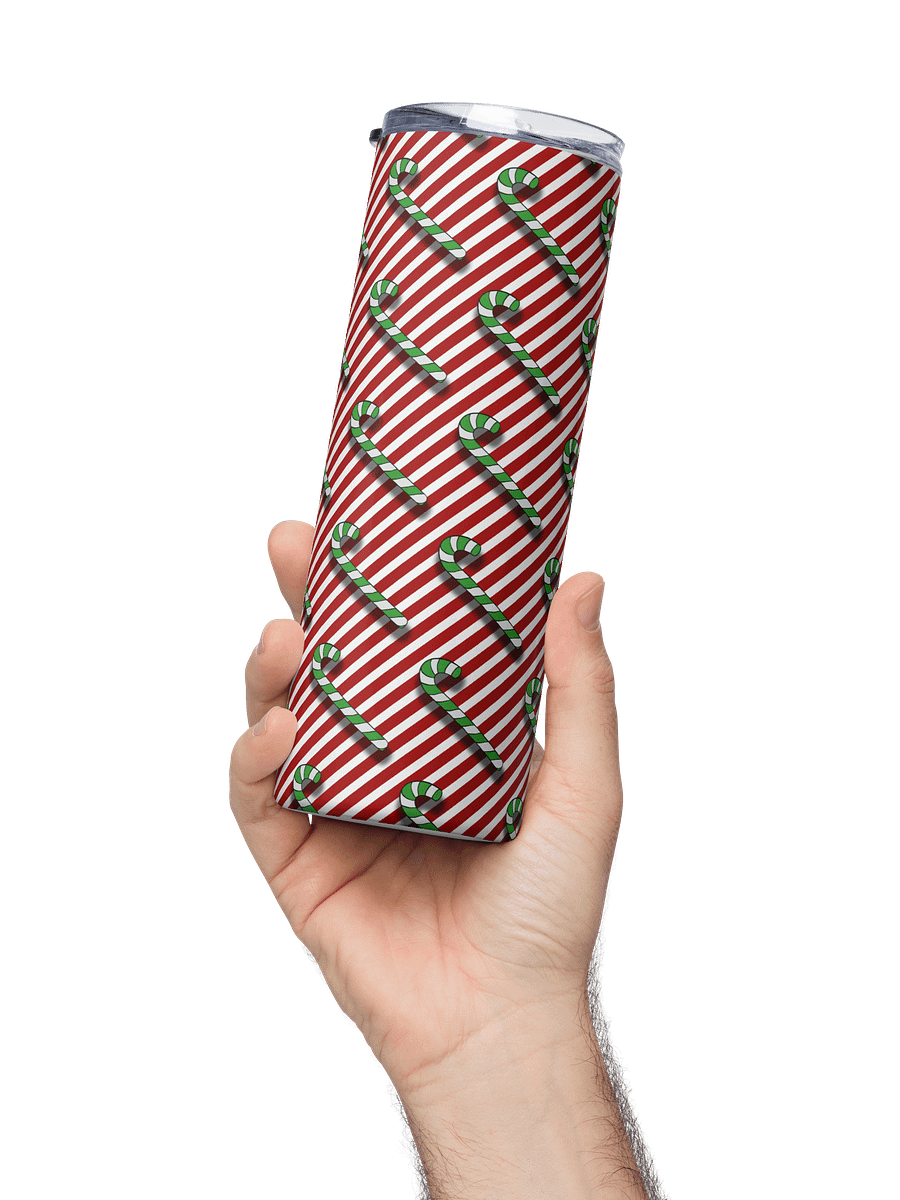 Green Candy Canes on Red Stipe Stainless Steel Tumbler with Straw product image (3)