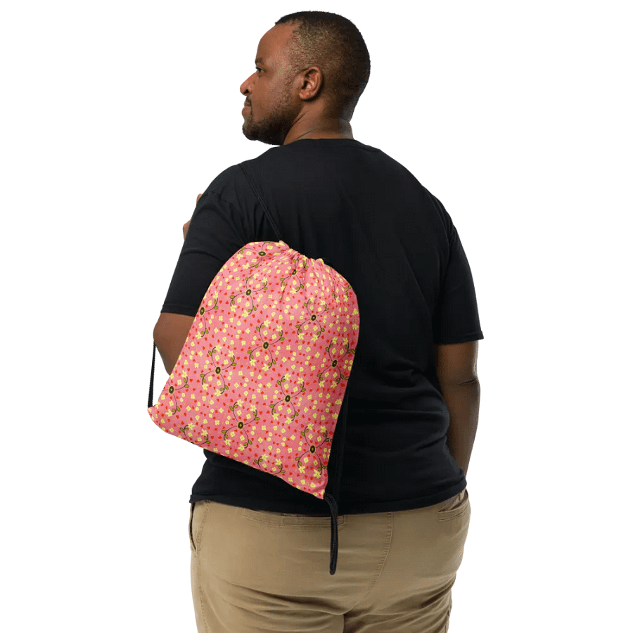 Hearts and Flowers Pink drawstring bag product image (6)