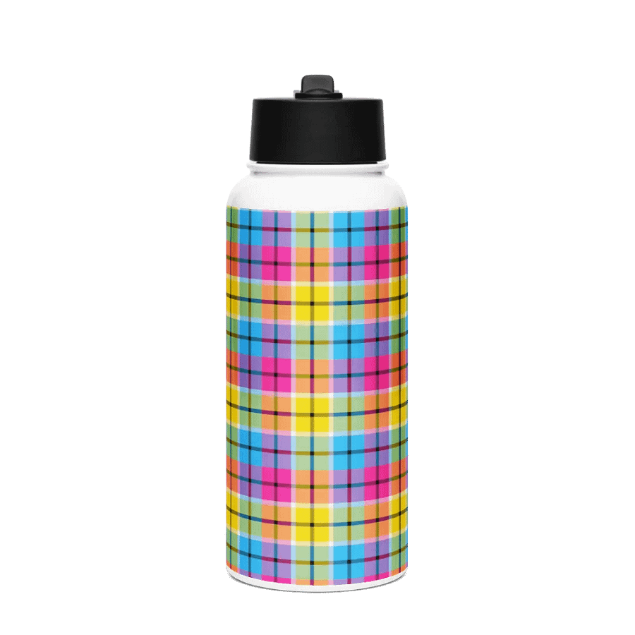 Hot Pink, Turquoise, and Yellow Plaid Water Bottle product image (4)