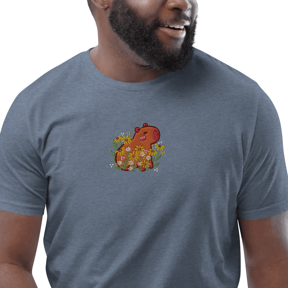 Whimsical Capybara and Daisy Flower Embroidered T-Shirt product image (6)