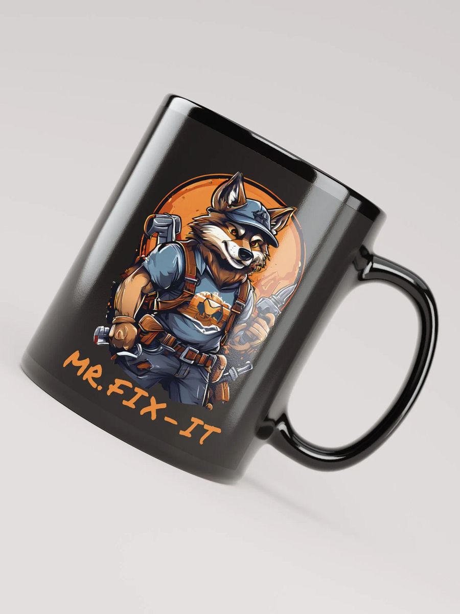 Mr. Fix-It Funny Cartoon Wolf Handyman Black Glossy Mug - Unique Two-Sided Print Gift for DIY Enthusiasts product image (7)