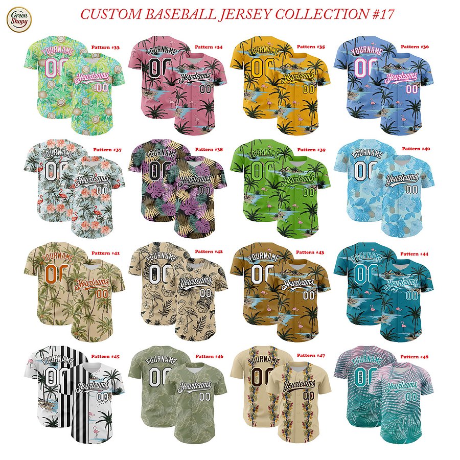 Authentic Baseball Jersey, Custom Baseball Jersey, Personalized Sport Jersey, Hawaiian Multi Colorful, Summer Palm Coconut product image (183)