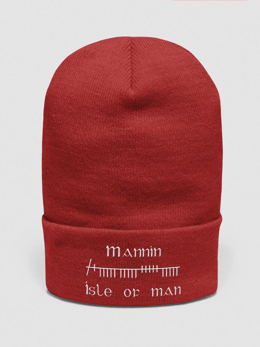 Isle of Man/Mannin Orthodox style Ogham, Red with White, embroidered Cuffed Beanie product image (1)