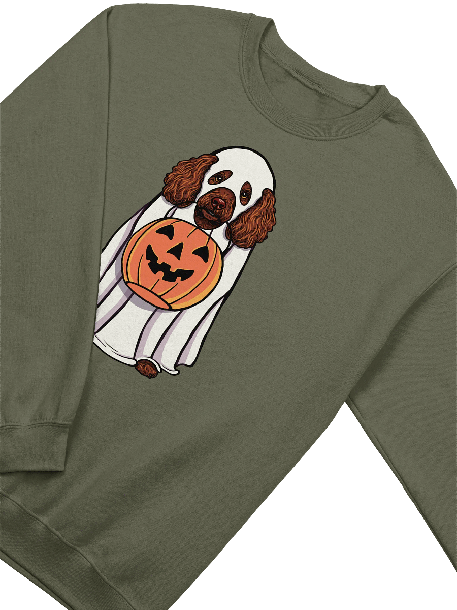 Funny Halloween Mini Poodle(Brown) Sweatshirt | Funny Poodle Wearing a Ghost Costume and Holding a Pumpkin Basket product image (18)