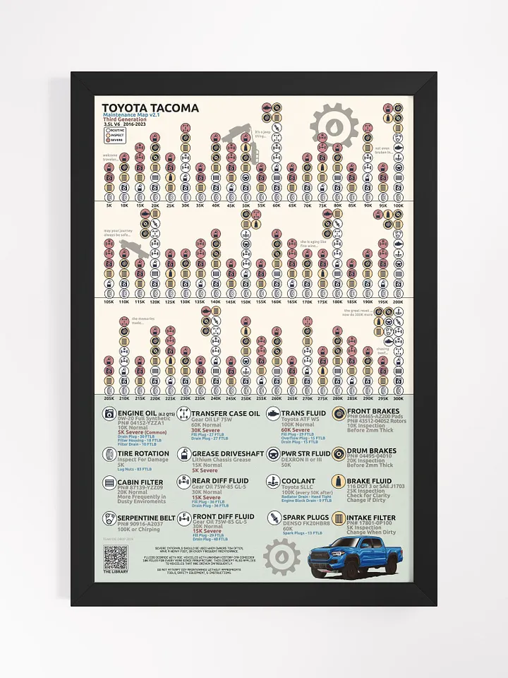 3RD GEN TACOMA MAINTENANCE MAP V2.1 (Framed) product image (1)