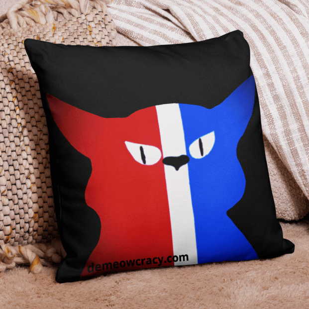Original Tricolor DeMeowcracy Cat Reversible Pillow Cover - Red, White and Blue product image (1)