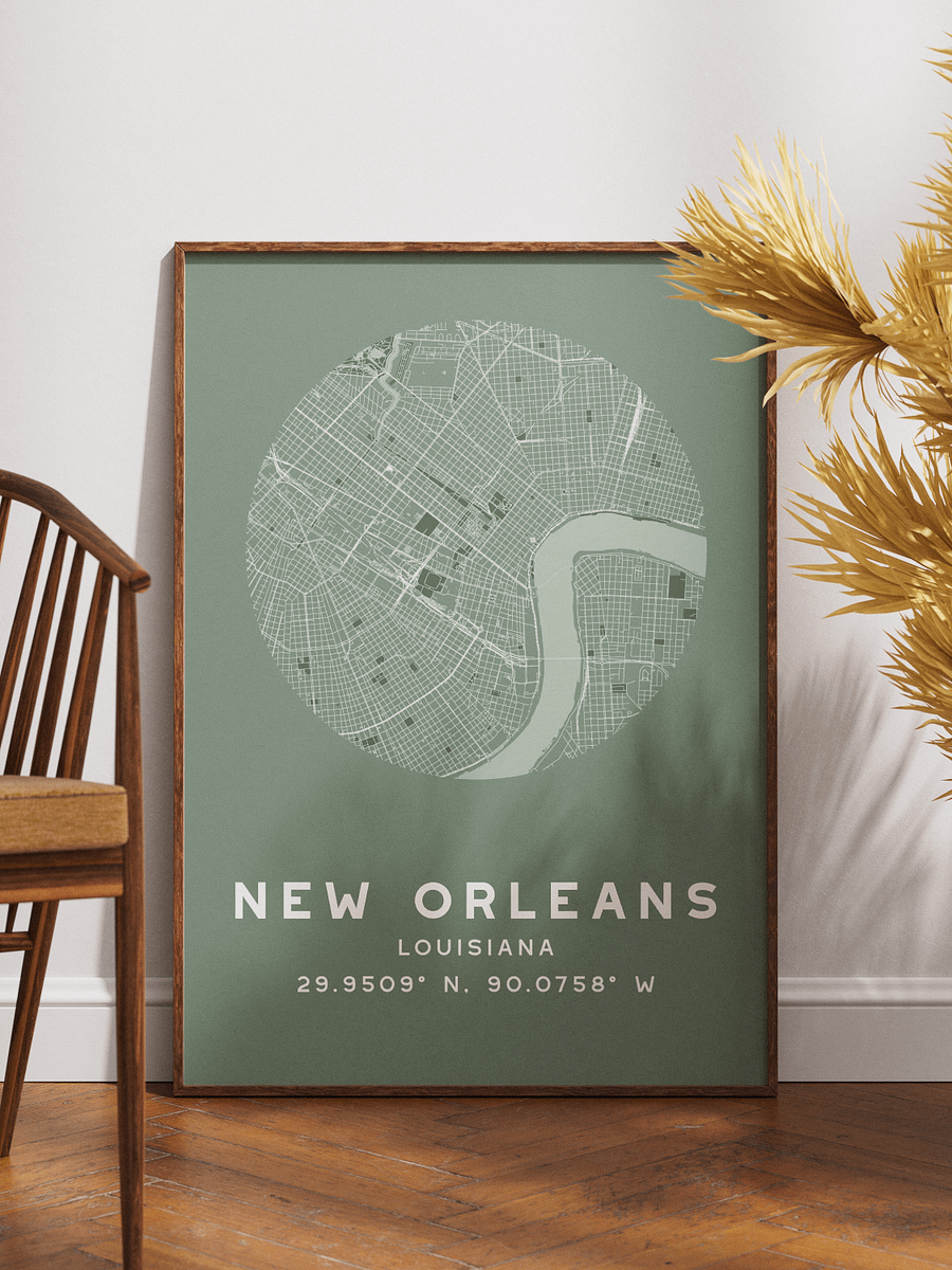 New Orleans Street Map Poster – Sage Green Minimalist Circular City Art product image (1)