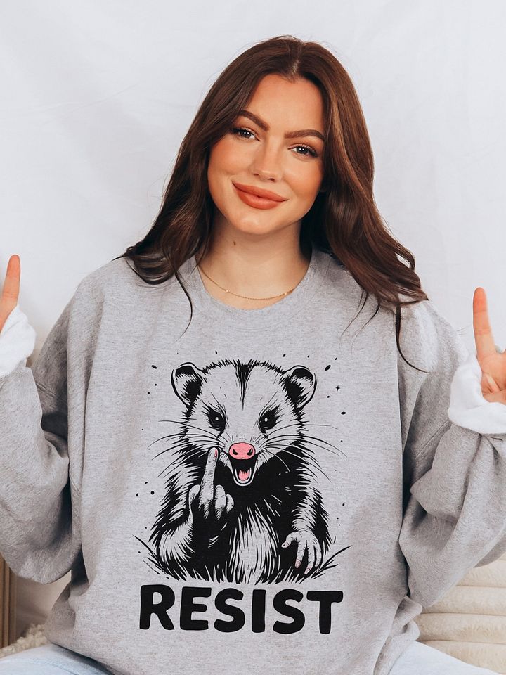 Resist Fight Fascism Angry Opossum Middle Finger Anti Trump Anti Maga Anti Musk Pro Liberal Sweatshirt product image (1)