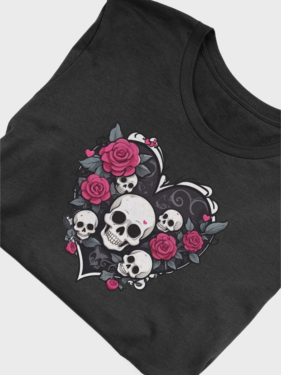Black Heart With Skulls and Pink Roses T-shirt product image (3)