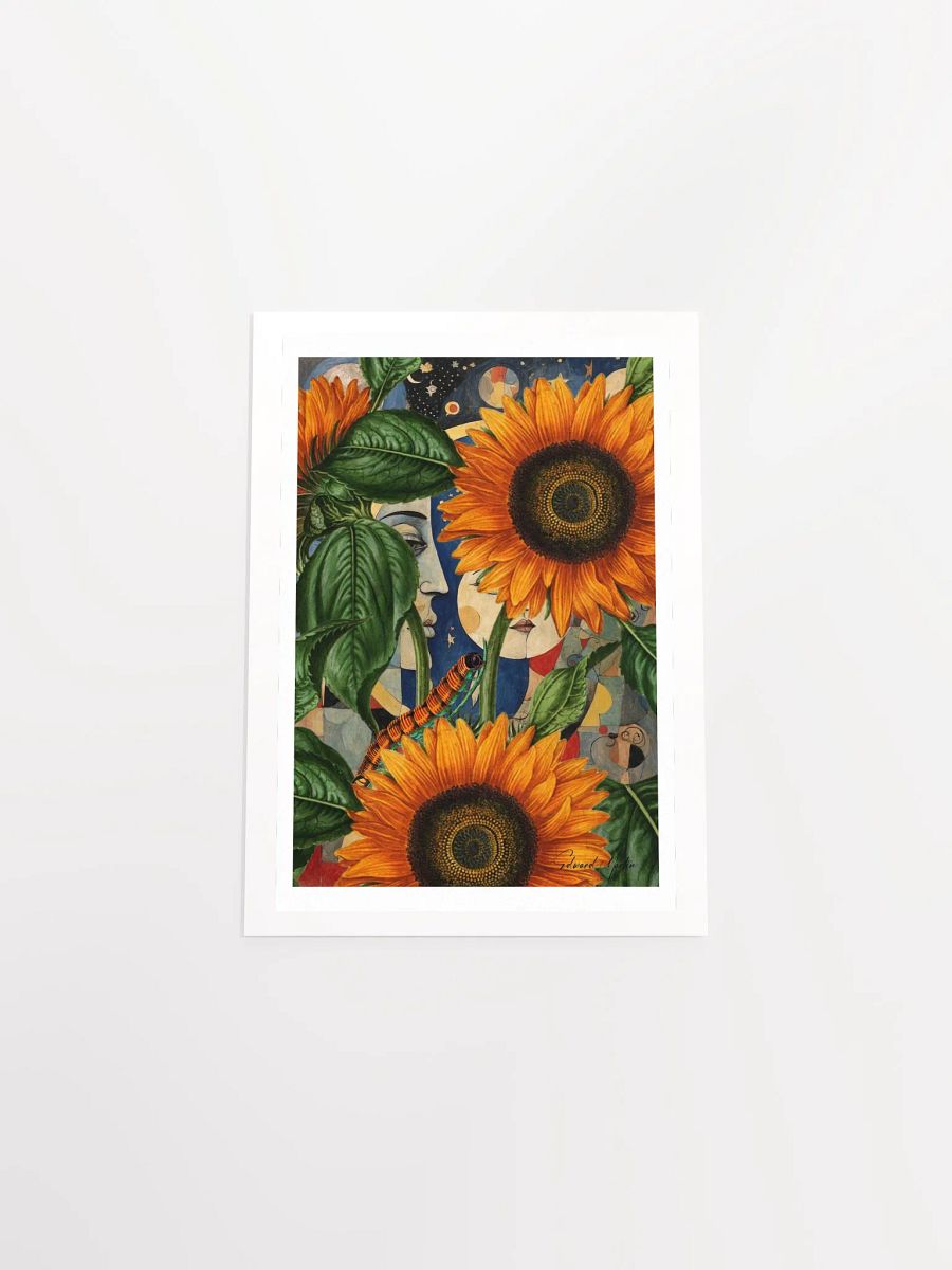'Hidden in the Garden' by Edward Martin Mixed Media Collage: Celestial Sunflowers Poster product image (5)
